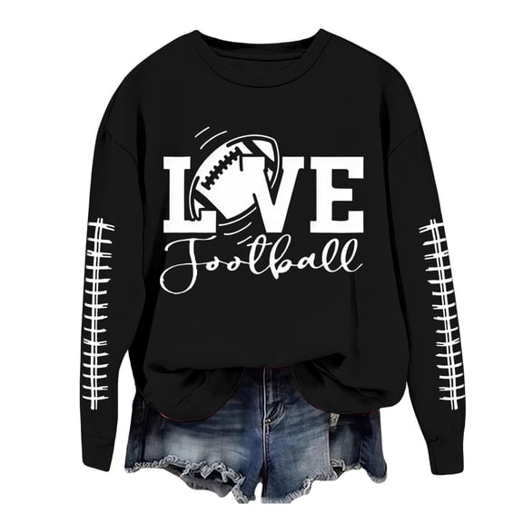 Holzkary Women's Football Game Day Sweatshirt Graphic Print Sunday Long Sleeve Crewneck Fall Pullover Graphic Print Oversized Crewneck Sweatshirts Long Sleeve Pullover for Gameday Hoodies Black L