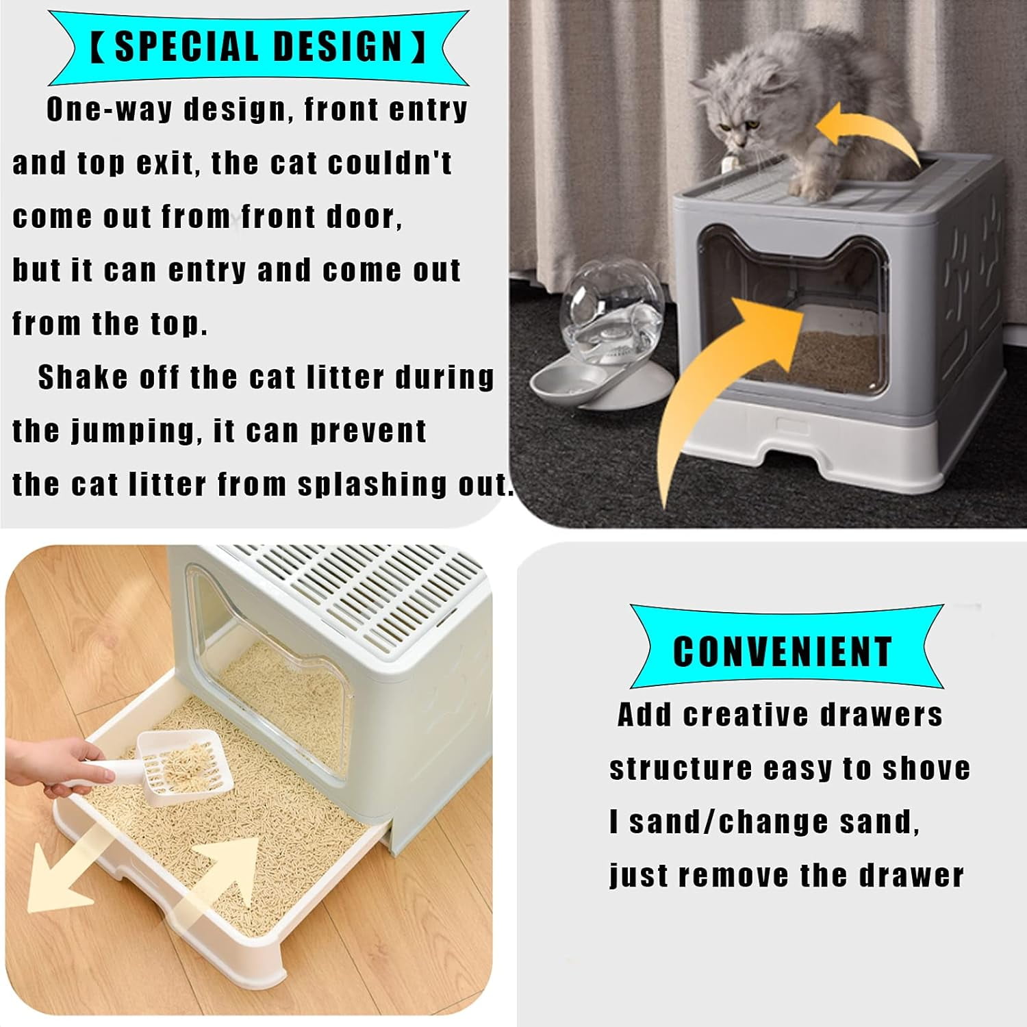 Foldable Large Cat Litter Box Enclosed Cat Potty with Drawer Top Entry Type Anti-Splashing Cat Toilet with Lid and Cat Litter Scoop No Smell Cat Supplies for Cats and Kittens-Pink