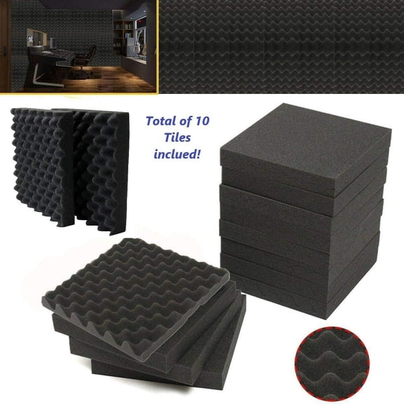 Bookishbunny 10 pk Acoustic Foam Egg Crate Panel Wall Tile Audio Home Studio Deadening Soundproofing 12x12x1.5