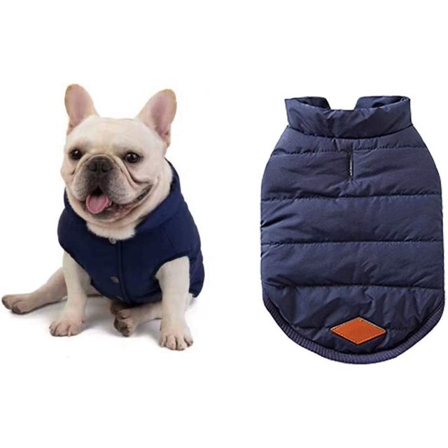 Azul Talla M en abrigos de invierno para perros ropa chaqueta para perros abrigo cálido forrado de invierno Bulldog francés Pug ropa para perros chaleco