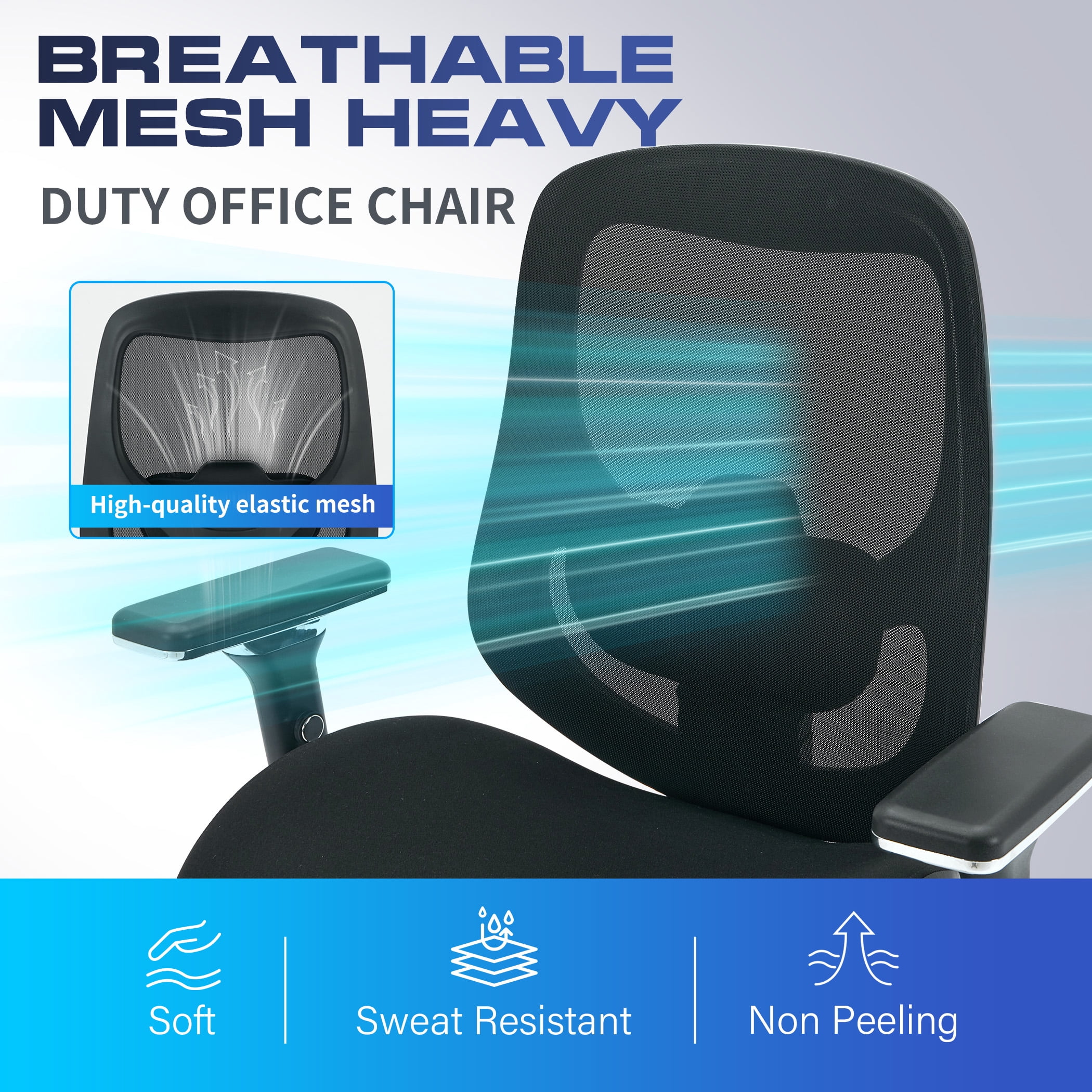 JONPONY 700lbs Big and Tall Office Chair with Wide Thick Seat Cushion, Ergonomic Mesh Desk Chair with Adjustable Lumbar Support, 4D Armrests, Black