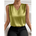thumbnail image 2 of Kilaqueen Tank Tops for Women Satin V Neck Sleeveless Pleated Shirts Casual Solid Color Dressy Work Business Summer Shirts, 2 of 7