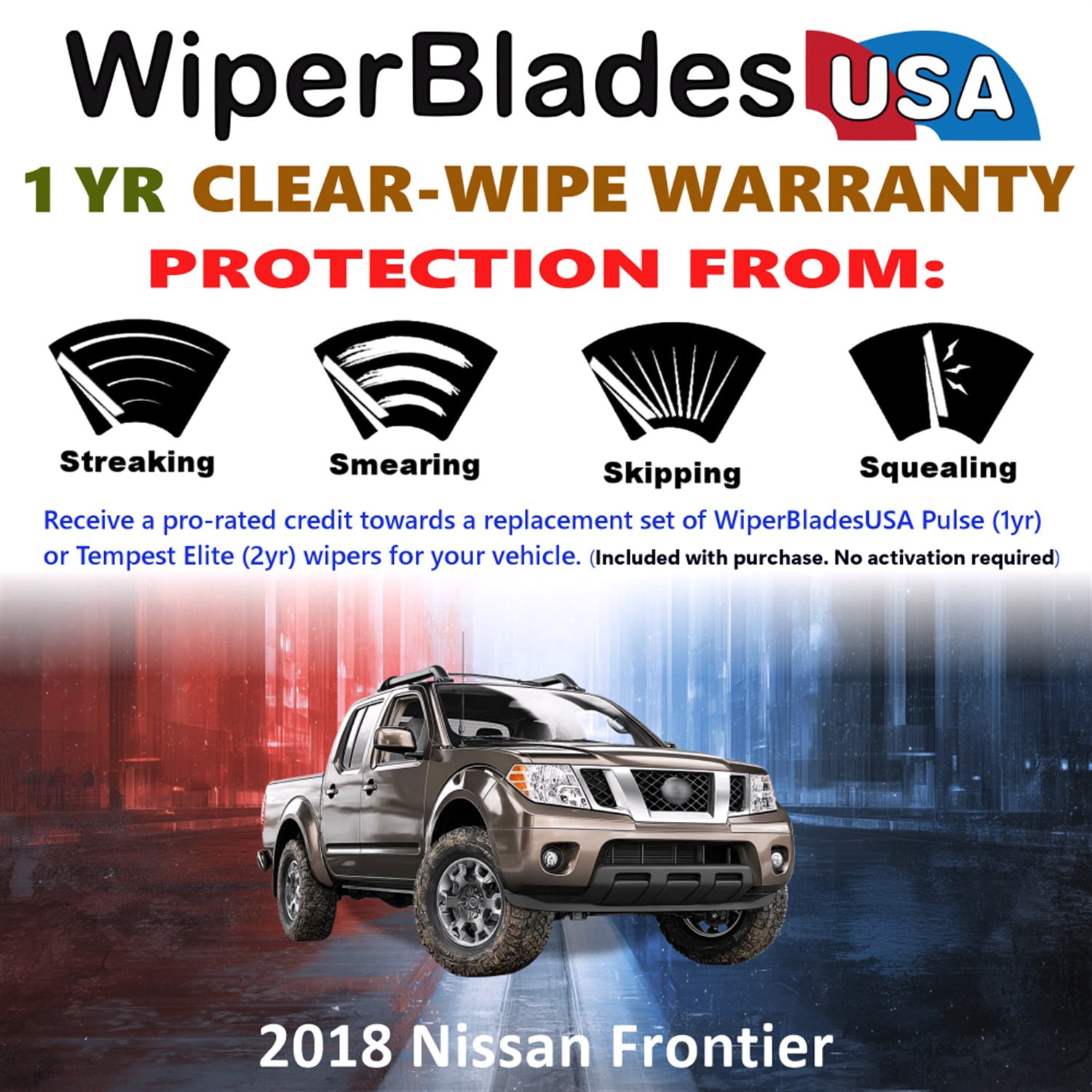 2018 Nissan Frontier Beam Wiper Blades Wipers w/1yr Warranty (Set of 2) (WiperBladesUSA)