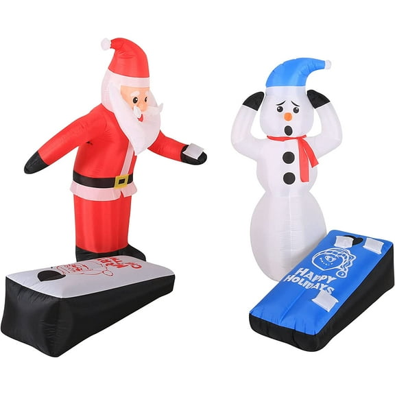 Occasions 5' Inflatable Santa and Snowman Playing Corn Hole with Inner, 5 ft Tall, Multicolored