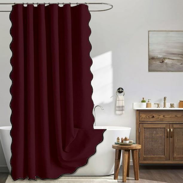XmhyTop-A Cortina de ducha de lino, estilo bohemio, moderna, para baño, 200 x 200 cm, 1 pieza, elegante y duradera, para el baño del hogar, color rojo oscuro.