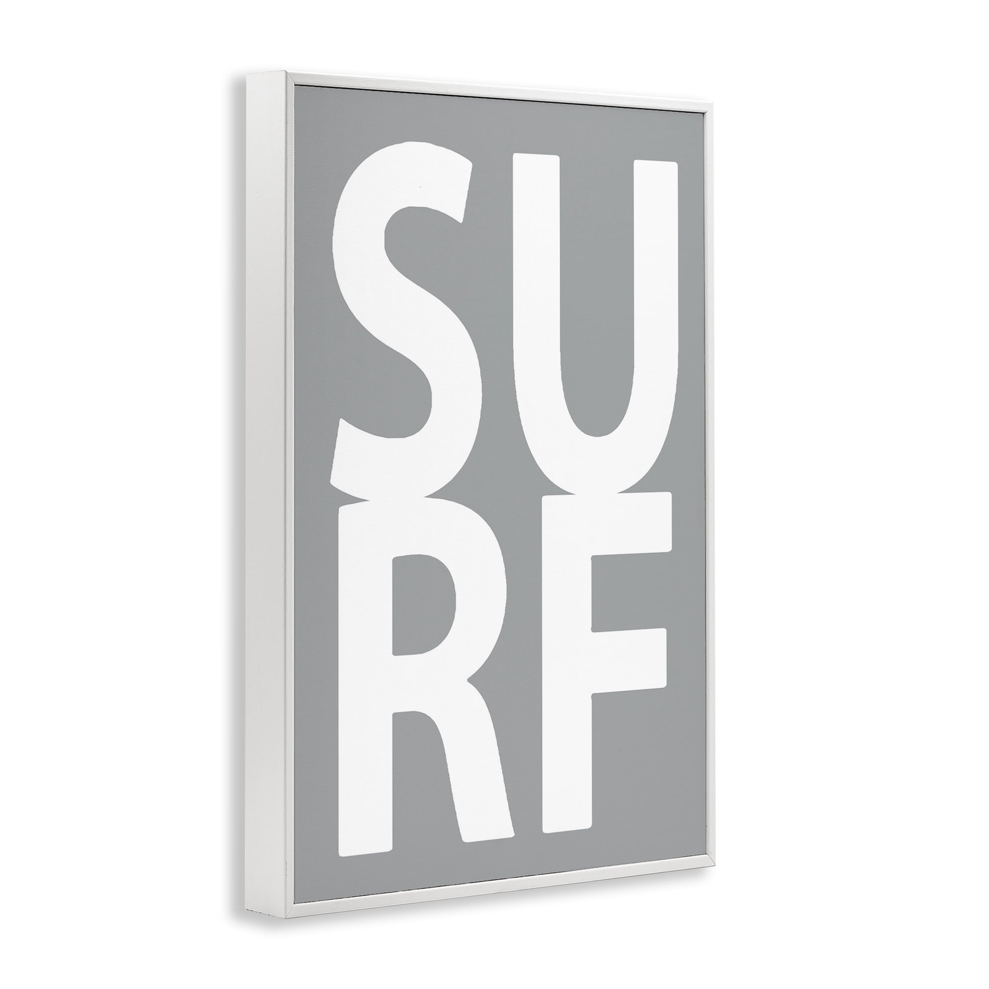 Stupell Industries Surf Word on Grey Typography Painting White Framed Art Print Wall Art, 12 x 18