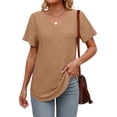 thumbnail image 4 of Fantaslook Eyelet Womens Tops Short Sleeve Dressey Casual Blouses V Neck Work Shirts Summer Basic Tees, 4 of 9
