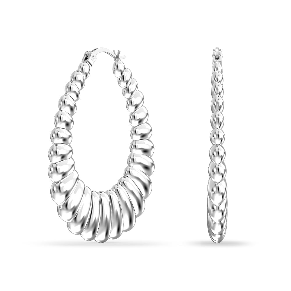 LeCalla 925 Sterling Silver Anti-Tarnish Shrimp Hoop Earrings, 48MM (Women's Jewelry Gift)
