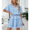 thumbnail image 2 of Defitshape Women's Party Dress Summer Dresses Short Sleeve Elastic High Waist Flowy Lightweight V Neck Ruffle Ruched Casual Chiffon Swing Dress Blue X-Large, 2 of 4