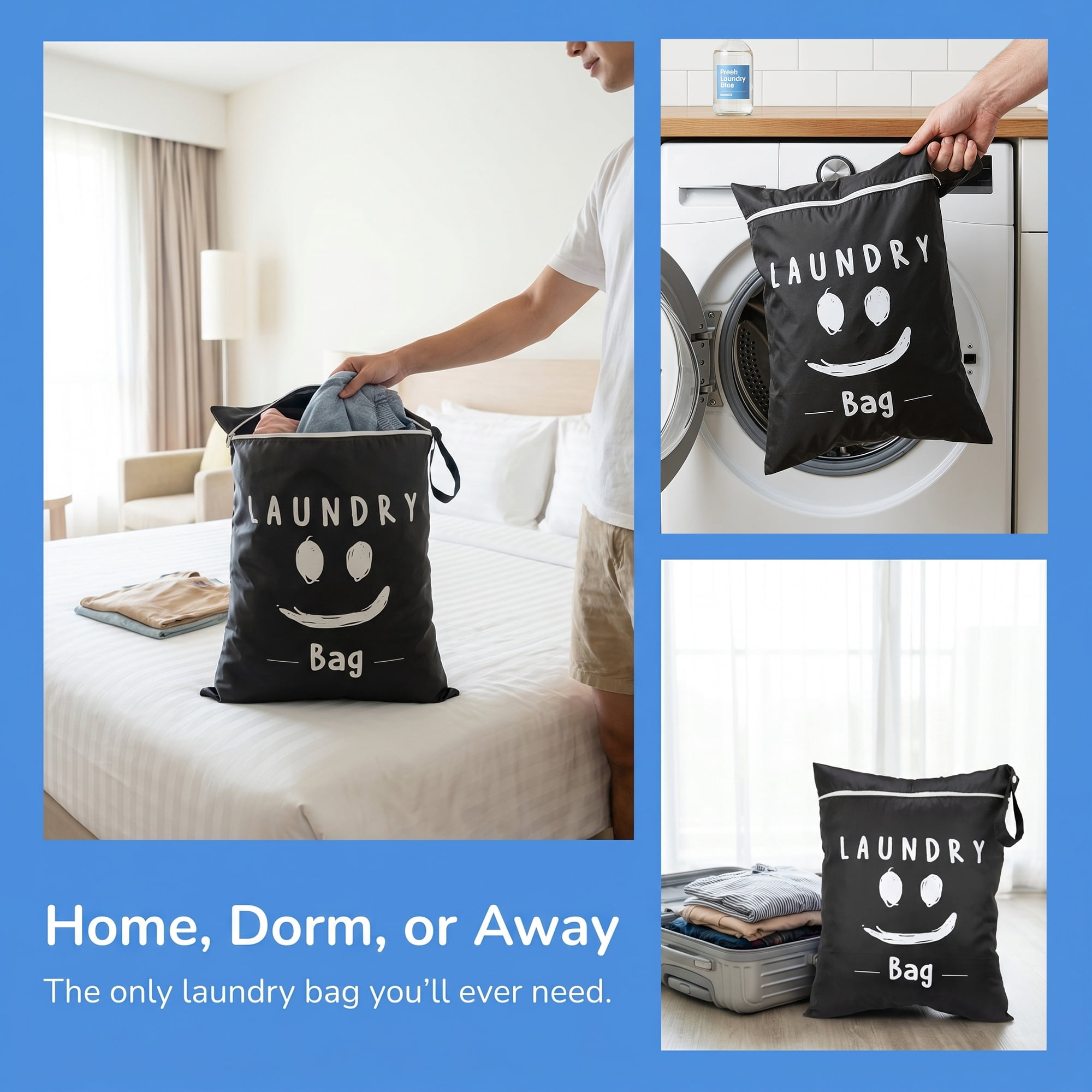 Unique Bargains 2Pcs Oxford Cloth Zipper Mesh Clothes Laundry Bag Black-White A 15"x18.9"