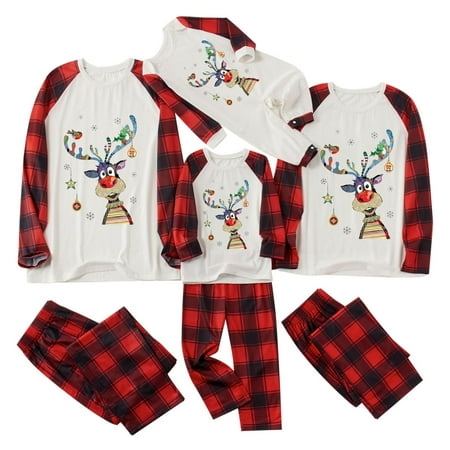

Family Matching Christmas Pajamas Set Xmas Elk Reindeer Print Pajamas Plaid Long Sleeve Tops Set Matching Pjs Loungewear Womens Clearance Pajama Sets