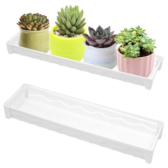 2 Pcs Plastic Plant Tray Saucer,Bexikou Rectangular Window Sill Plant Saucers for Indoors Outdoor Flower Pots for Window Shelf,Plastic Plant Trays for Succulent Pot Planter