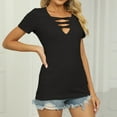 thumbnail image 5 of Drses Women's Casual Dressy Short Sleeve T-Shirts - Criss Cross V Neck, Slim Tops, 5 of 6