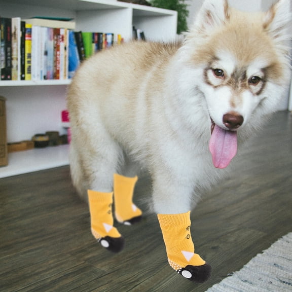 ELAYARD Pet Socks Yellow Stretchy Anti-Slip Protect Paws from Cold 4Pcs