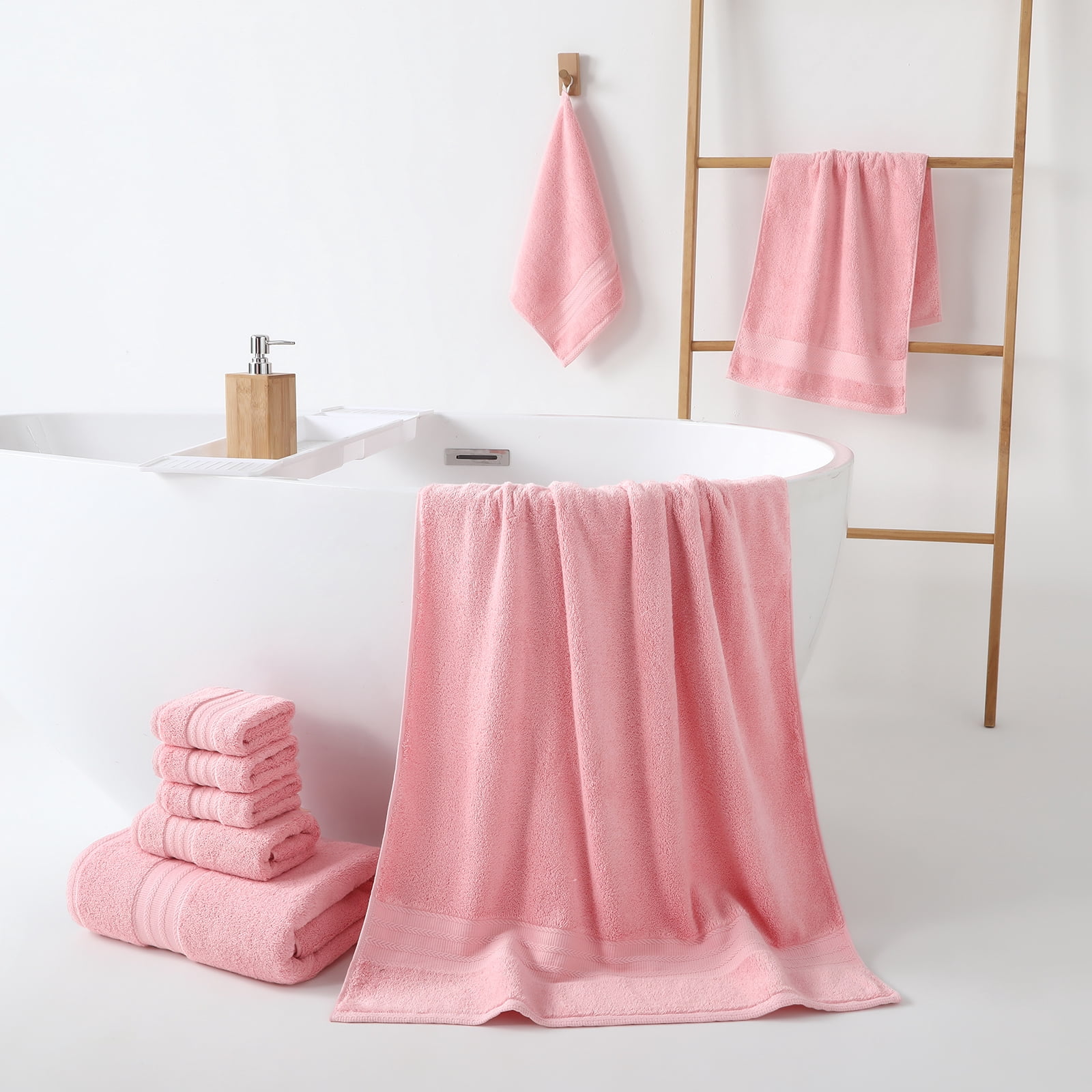 REDKISS 8-Piece 100% Cotton Towel Set, 600GSM Luxury Pink Bath Towels. Quick Dry Hand Towels & Washcloths
