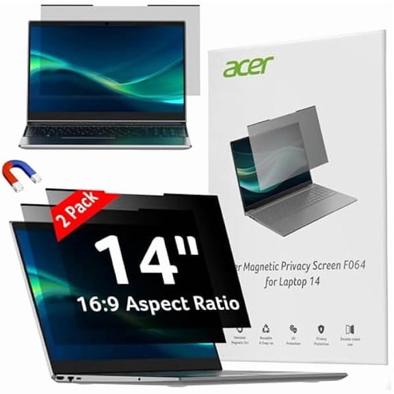 2-Pack Laptop Privacy Screen - for Laptop 14 Inch 16:9, Magnetic & Removable Privacy Filter Shield, Anti-Glare Screen Protector, Dual-sided Monitor Shield, For HP, Dell and Other Major Brands