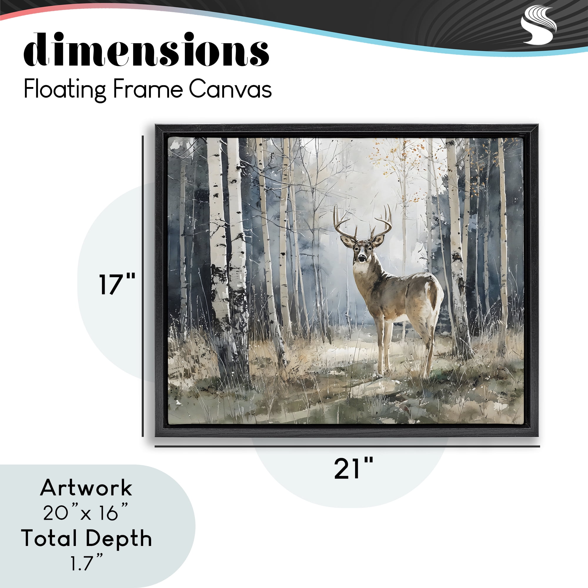 Stupell Industries Lone Stag in Birch Forest Black Framed Floater Canvas Wall Art, design by Franklyn Gregory