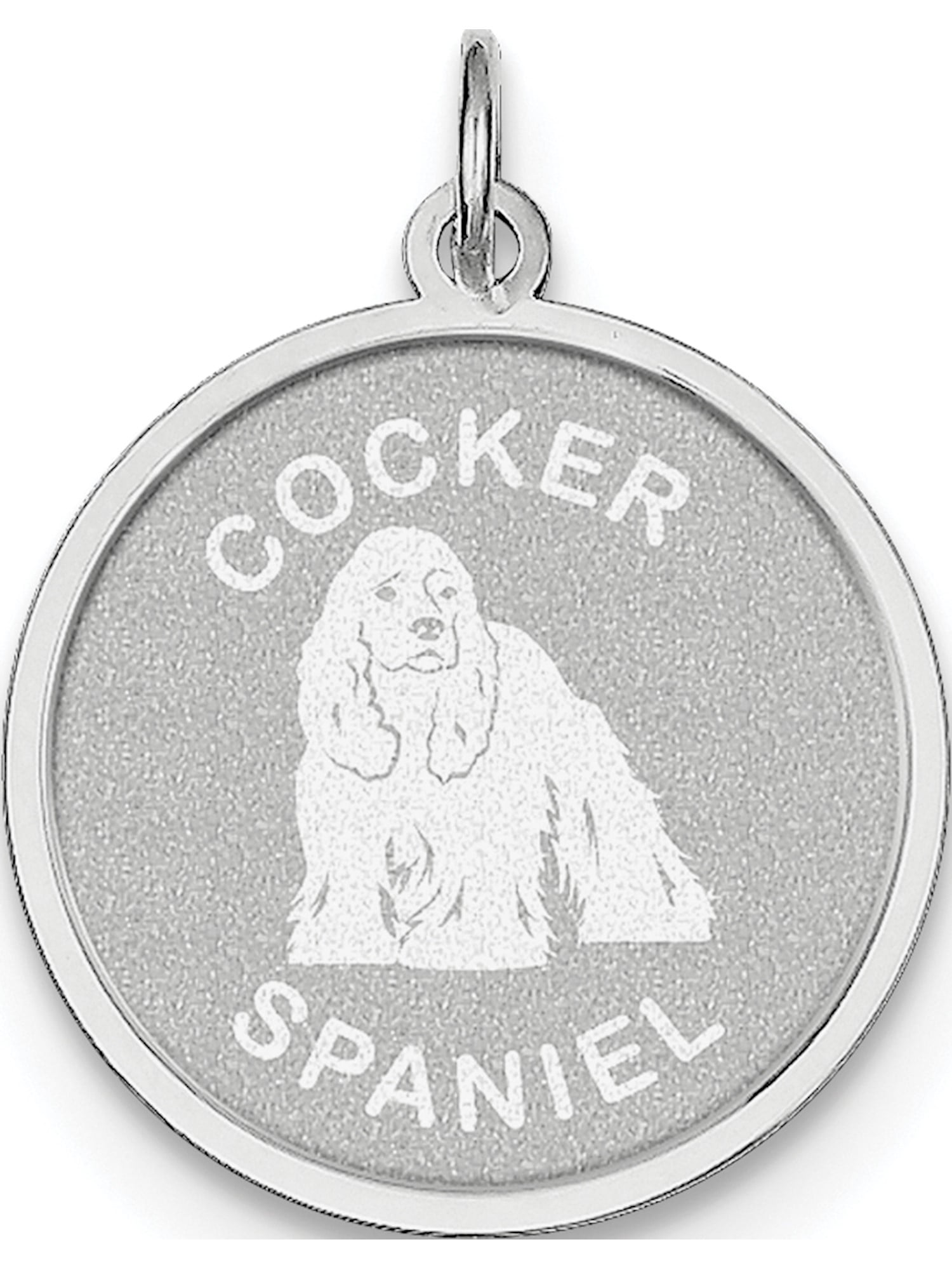 925 Sterling Silver Laser Etched Faceted Cocker Spaniel Dog Disc Charm Pendant 