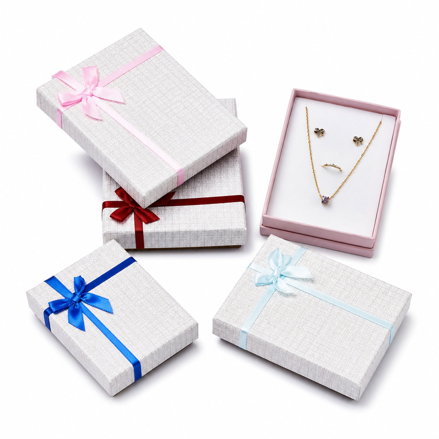 12 Pcs Jewelry Gift Boxes with Bow Ribbon, 6.38 x 4.76 x 1.30 Inch Cardboard Jewelry Boxes for Necklace Bracelet Earring Gift Packaging