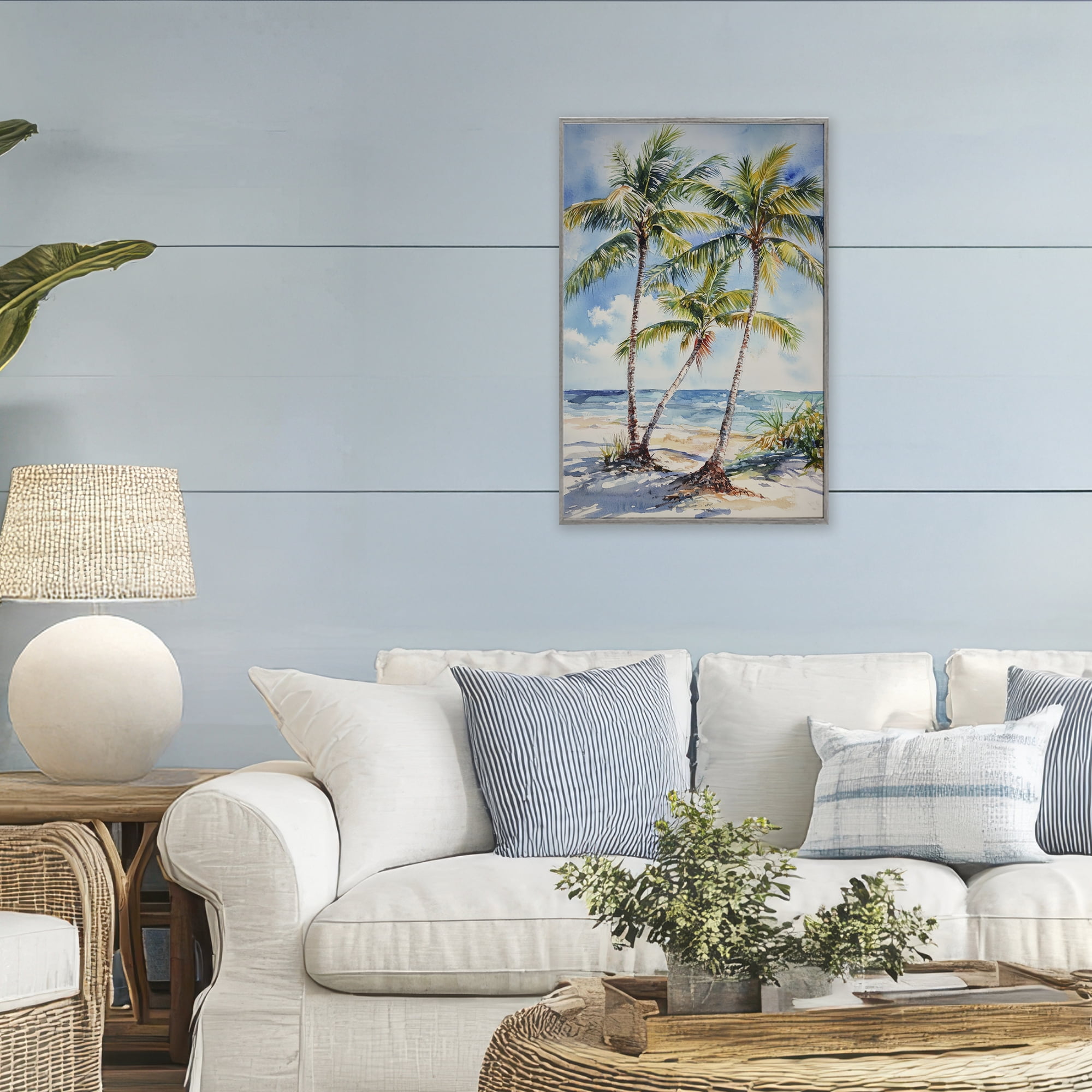 Stupell Industries Windy Palm Trees on Shore Gray Framed Giclee Art, design by Petal Prints Design