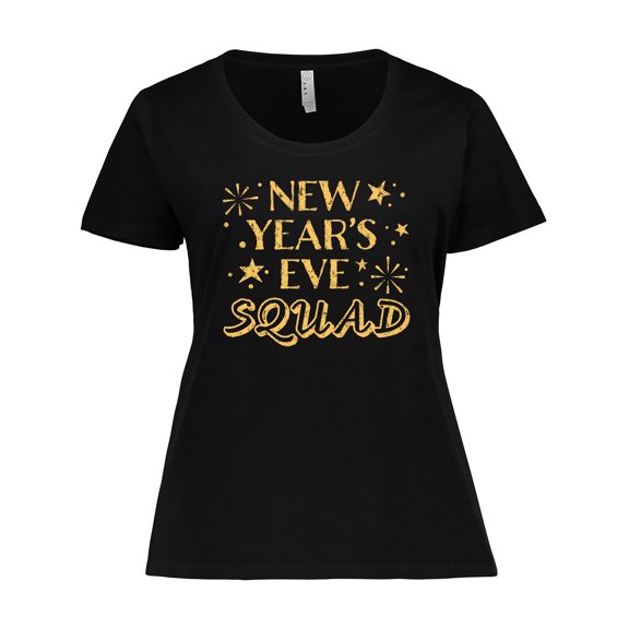 Inktastic New Year's Eve Squad with Stars in Gold Women's Plus Size T-Shirt