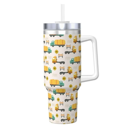 

Logiee Cars Print 40OZ Ice Bully Cup with Handle and Straw Double Wall Stainless Steel Tumbler Travel Coffee Cup with Lid Summer Insulation and Cooling Cup