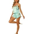 thumbnail image 4 of INSPIRE CHIC Women's Satin Pajamas Floral Camisole Tops with Ruffled Shorts Sleepwear Lounge Sets M Light Green, 4 of 5