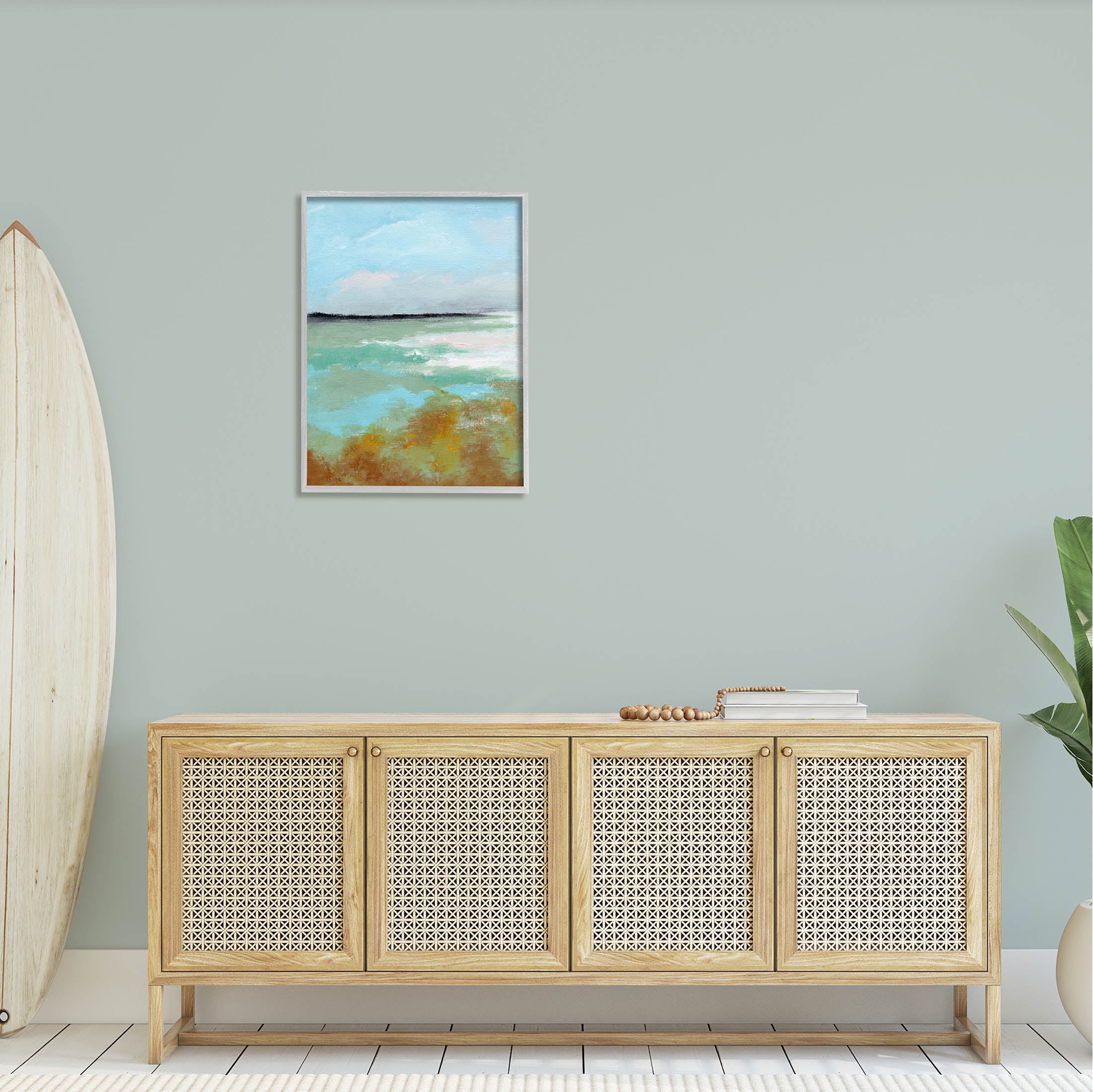 Stupell Industries Abstract Ocean Moss Scenery Painting Gray Framed Art Print Wall Art, Design by Nikita Jariwala