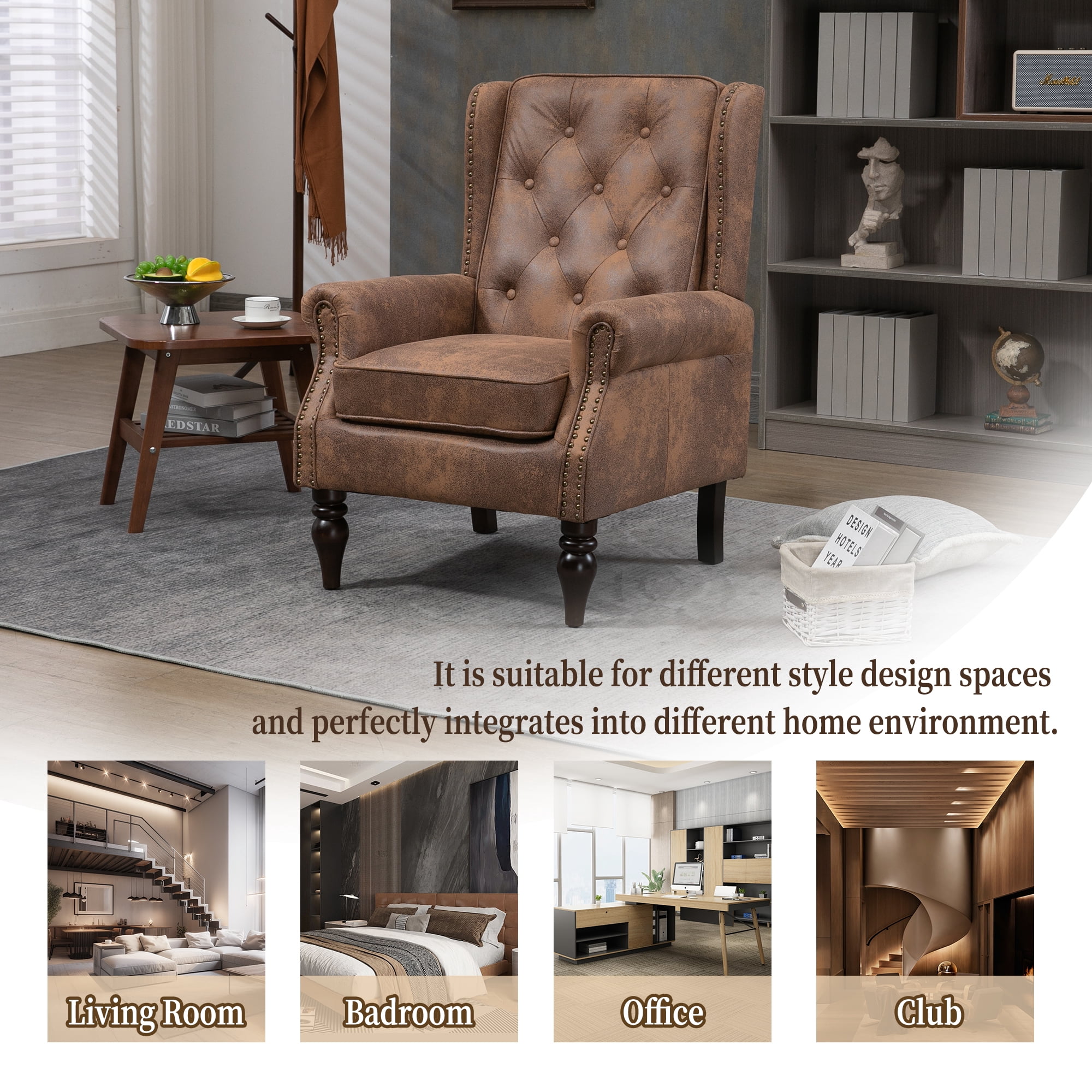Miniyam Microsuede Armchair with Wood Frame, Modern Accent Chair Lounge Chair with Sturdy Wood Legs, for Living Room Bedroom,Coffee