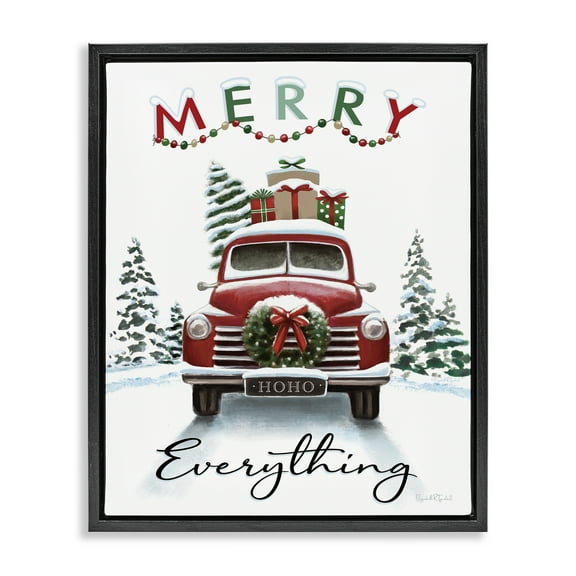 Stupell Industries Merry Everything Gift Car Holiday Painting Black Floater Framed Canvas Art Prints Wall Art, 17 x 21