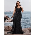 thumbnail image 4 of AURA Women Plus Size V Neck Cocktail Evening Dress Elegant Pleated Sleeve Party Gown, 4 of 8