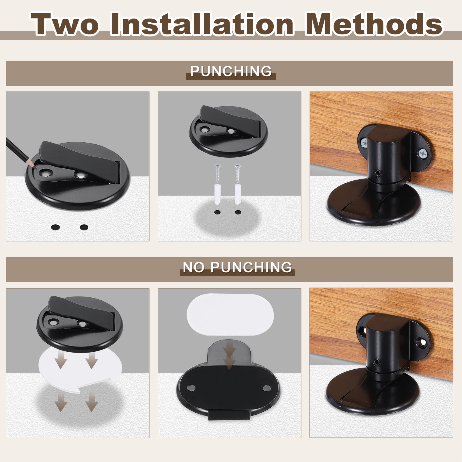 2Pcs Magnetic Door Stopper, Adjustable Floor Door Stop with Adhesive Tape Black