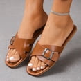 thumbnail image 5 of HNMKIU Women Sandals Fashion Slide Style with Buckle Strap Comfortable Thick Sole Flat Summer Slides for Women Outdoor Casual Wear Beach Shoes Brown,9, 5 of 6