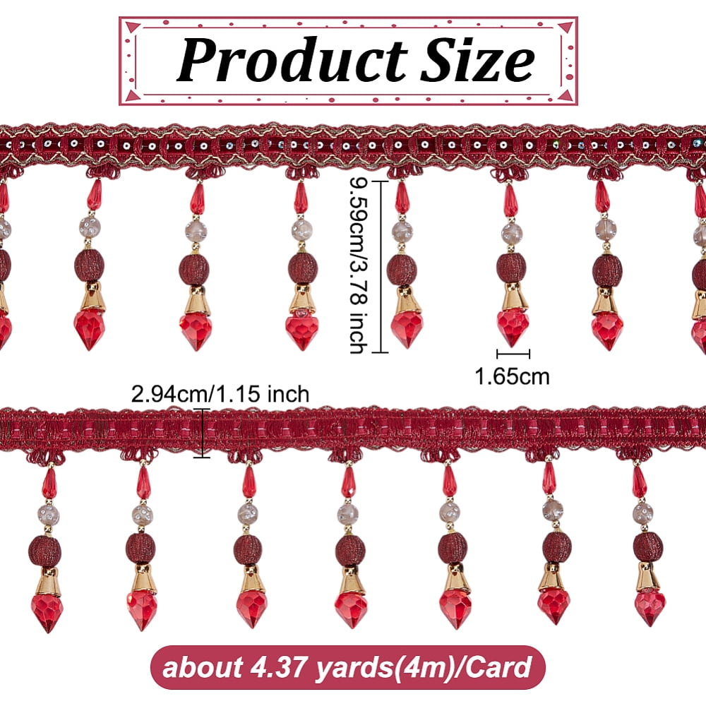 4.4 Yard Red Beads Tassel Curtain Trim 5.1 Inch Wide Beading Fringe Trimming Beaded Hanging Ball Tassel Fringe Trim Polyester Fringe Lace Ribbon
