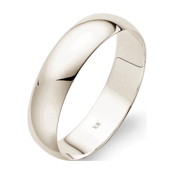 Men's 10K Solid Gold Wedding Band, 5mm, Classic Fit, High-Polish Ring, 10K White Gold (Stamped for Authenticity), Size 13
