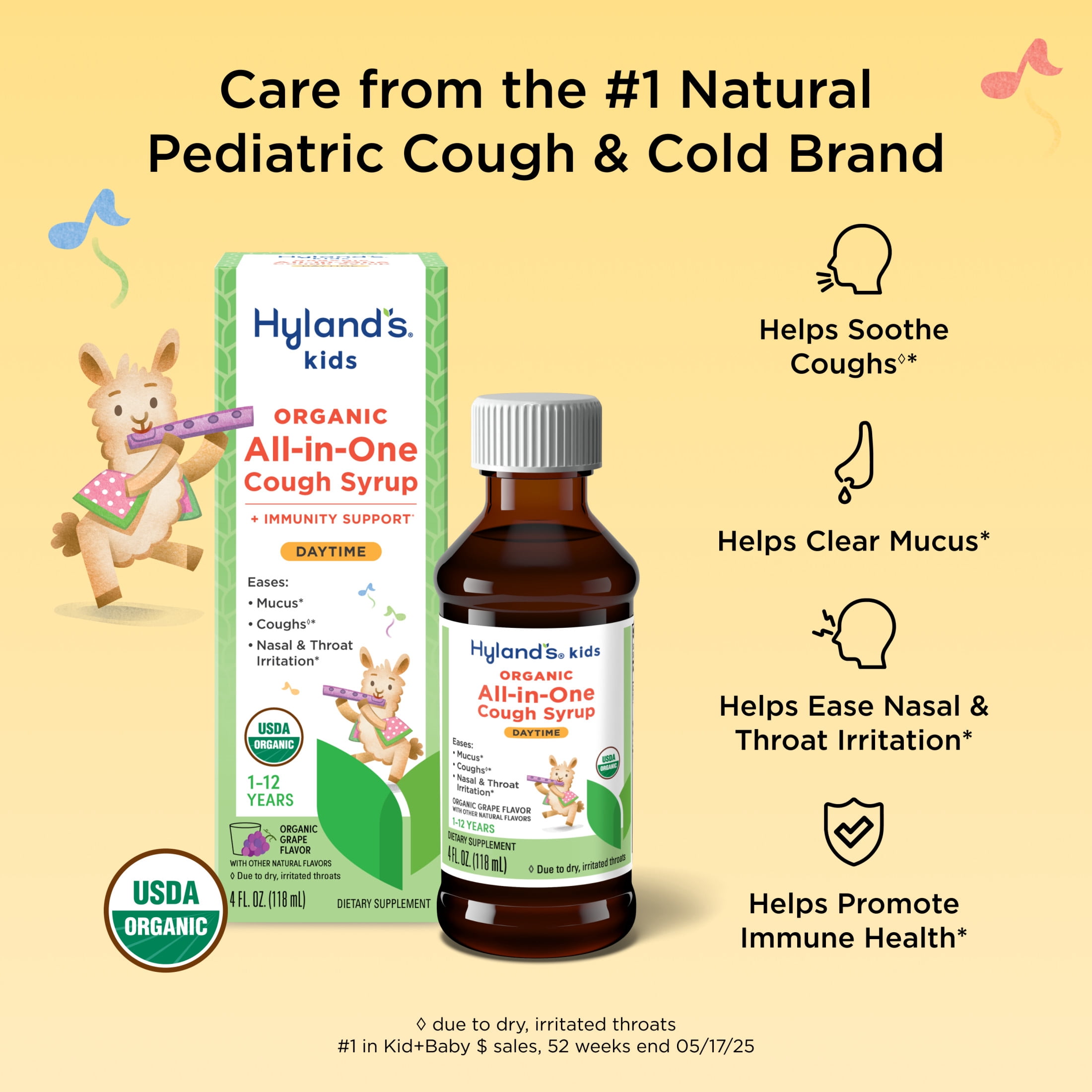 Hyland's Kids, Organic All-in-One Cough Syrup, Ages 1-12, Daytime, 4 fl oz