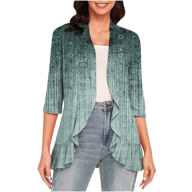 Hauts à Manches 3/4 pour Femmes Mode Décontractée Confortable Cardigan Imprimé Blouse Cardigan à Manches 3/4 pour Femmes Blouses et Hauts Mode Hauts pour Femmes Manches 3/4