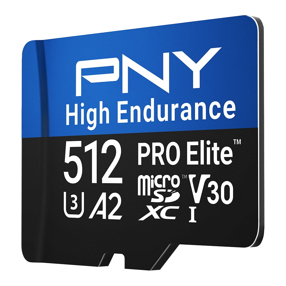 PNY 512GB PRO Elite™ High Endurance C10 U3 V30 A2 microSDXC – Up to 137.6K Continuous Recording Hours, Up to 100/90MB/s Read/Write, 4K UHD, Full HD, UHS-I, Surveillance, Home Security, Dash Cam