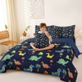 thumbnail image 3 of Feelyou Jungle Dinosaur Bedding Comforter Set for Kids Boys Girls, Palm Stone Wildlife Queen Bedding Sets, Deep Navy, Blue Reversible, 7pcs, 3 of 7