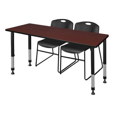 Kee 60" x 24" Adjustable Classroom Table - Brown & 2 Zeng Stack Chairs- Black