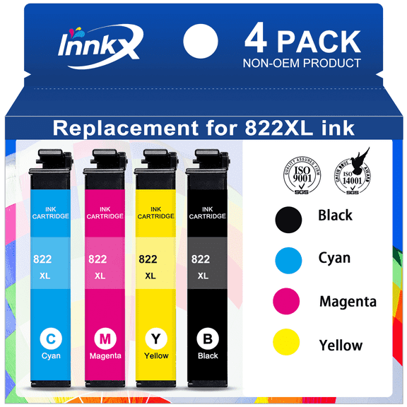 822XL Ink Cartridges Compatible for Epson 822 Ink Cartridges for Epson Workforce Pro WF-3820 WF-4833 WF-4820 WF-4830 WF-4834(Black, Cyan, Magenta, Yellow,4-Pack)