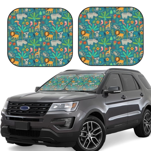 Fotbe Jungle Animals Juego de 2 Piezas de Parasoles para Parabrisas | Bloqueador Solar para Auto | Accesorios Plegables para Protección Solar Interior-Large