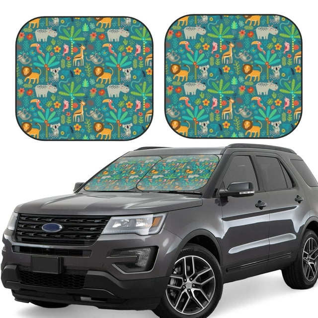 Vsdgher Jungle Animals Print Car Windshield Sun Shade, Reflective Sunshade Window Sunshade Sun Visor Protector Fit for Cars,Trucks,SUVs-Small