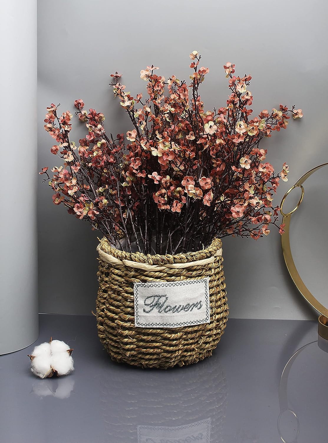 Babys Breath Silk Artificial Flowers 6 Bundle European Fake Plants Decor Wedding Party Fall Stems Decoration Bouquets DIY Home Garden (Beige Brown-6pcs)