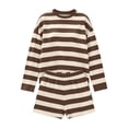 thumbnail image 6 of sdhkgrrt Women's 2 Piece Matching Lounge Set Soft Long Sleeve Round Neck Pullover Tops Drawstring Waist Shorts Striped Loose Casual Outfits Fall Tracksuit Clothing , Brown 2XL, 6 of 6