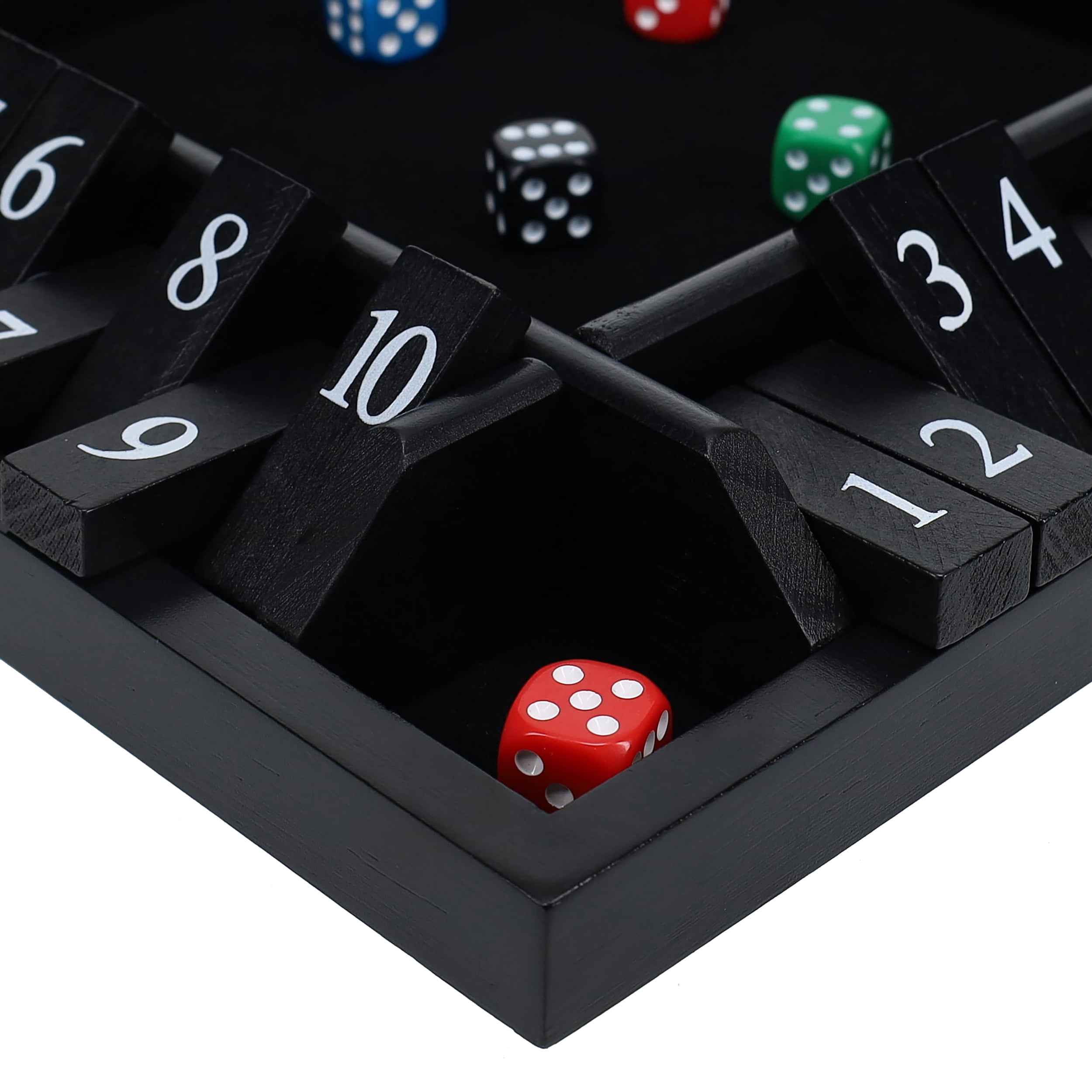 Pacific Shore Games 4 Player Shut The Box Dice Game - Black Stained Wood - 12 In.