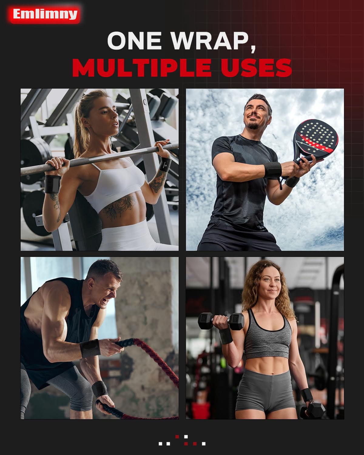 Emlimny 21" Elastic Wrist Wraps for Weightlifting,Gym Breathable Wrist Support Brace with Thumb Loop & Left/Right Tabs,Workout Wrist Straps for Cross Training, Powerlifting & Strength Training