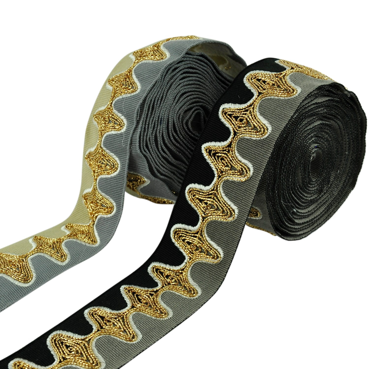 Bose Waves Embroidered Tape - 2" Width (25 YDS) - BR-7533-02/49 Black & Pewter