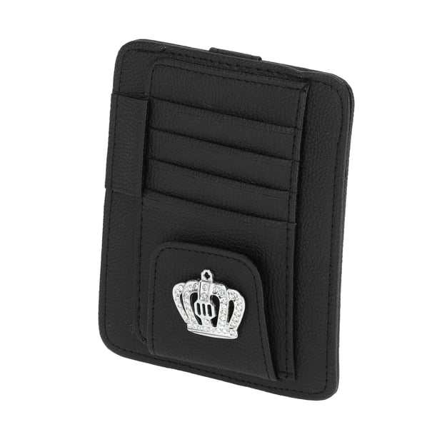 Organizador de visera de automóvil Unique Bargains / Pouch de almacenamiento para visera frontal con soporte para gafas de sol y ranura para tarjetas / Cuero PU duradero / 1 Pc negro
