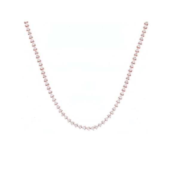4.87Cttw Three Prong Round Cut Diamond Tennis Necklace 18K Rose Gold 17.5 Inches